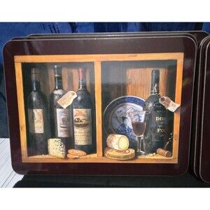 ​Vintage Wine & Cheese Still Life Cork-Backed Placemats - Set of 6 - Burgundy